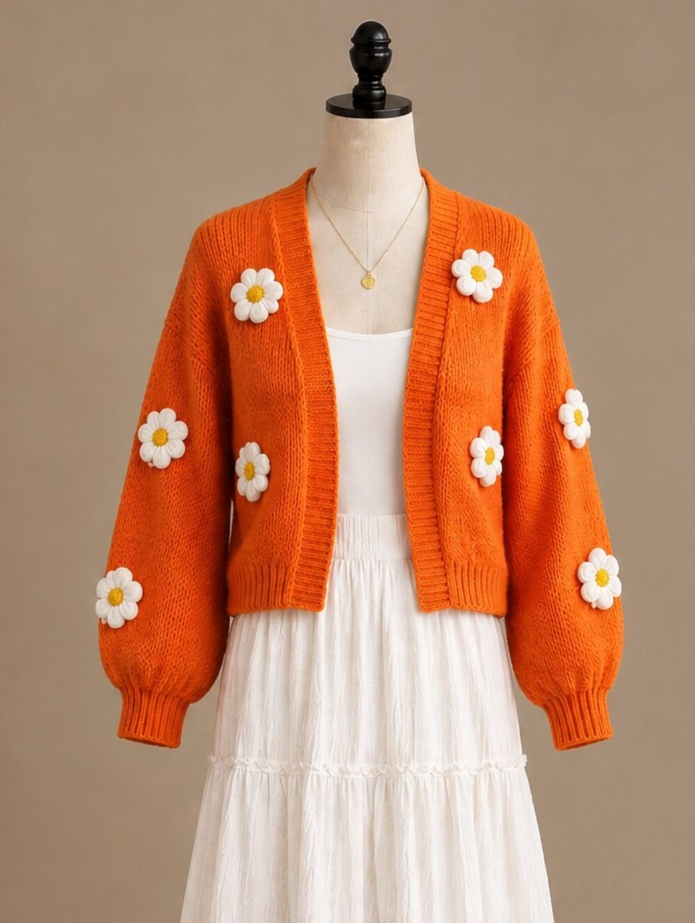 SHEIN White Tiered Maxi Skirt with Orange Cardigan Styling